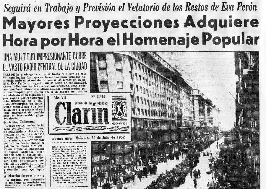 NOTICIA DE LA MUERTE DE EVITA EN CLARIN