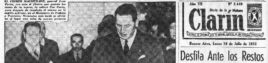 NOTICIA DE LA MUERTE DE EVITA EN CLARIN