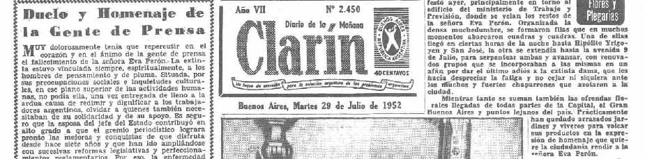 NOTICIA DE LA MUERTE DE EVITA EN CLARIN