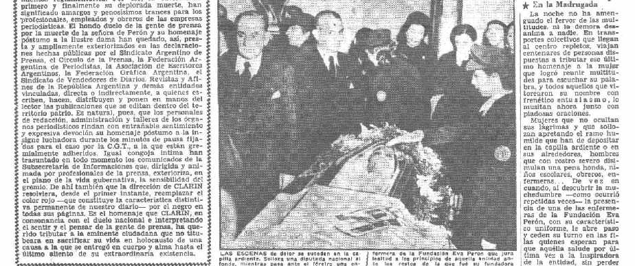 NOTICIA DE LA MUERTE DE EVITA EN CLARIN